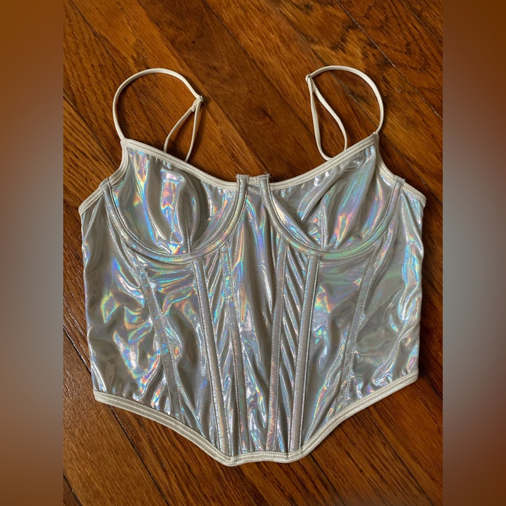 Urban outfitters chrome iridescent bra corset top sz small